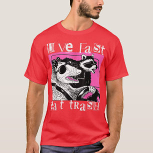 Live Fast Eat Trash Tee Funny Possum Racoon Retro 