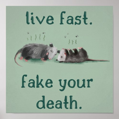 Live Fast Fake Your Death Opossum Poster