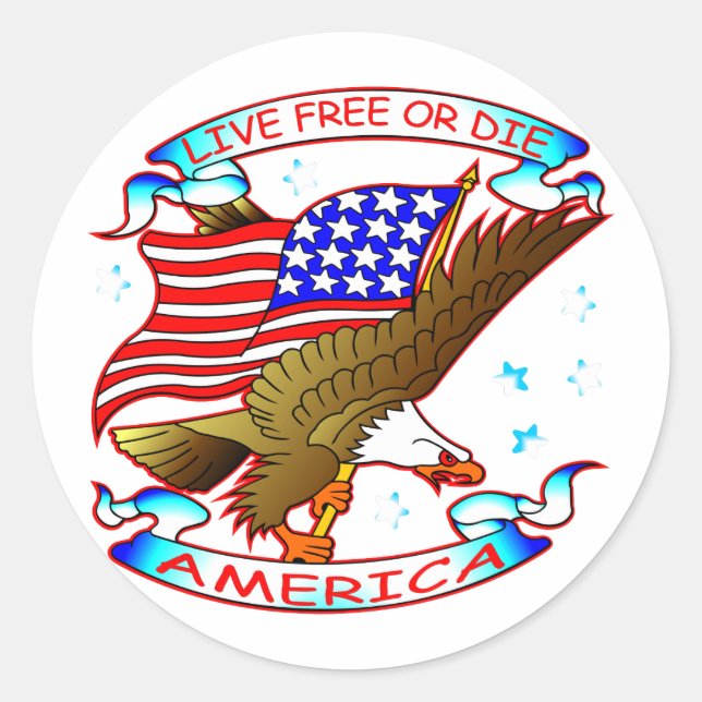 Live Free Or Die, America Classic Round Sticker (Front)