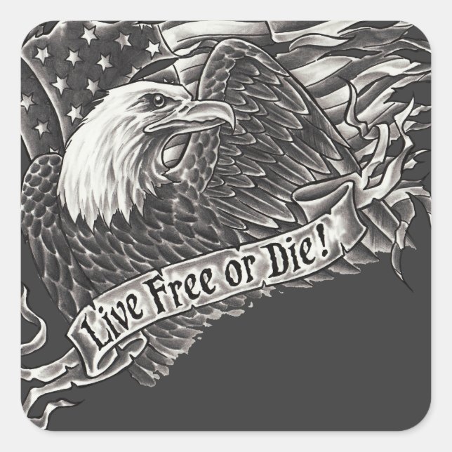 Live Free or Die Eagle Square Sticker (Front)
