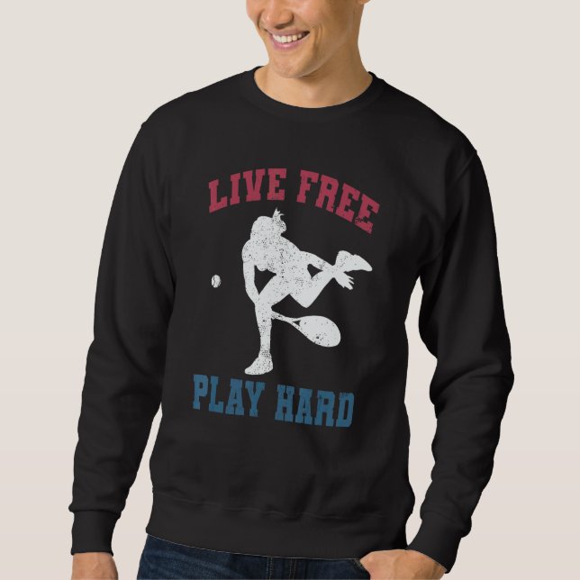 LIVE FREE PLAY HARD Female Tennis Player  Quote Gr Sweatshirt (Front)