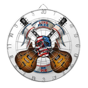 Live Free Skull and Guitars Dartboard With Darts