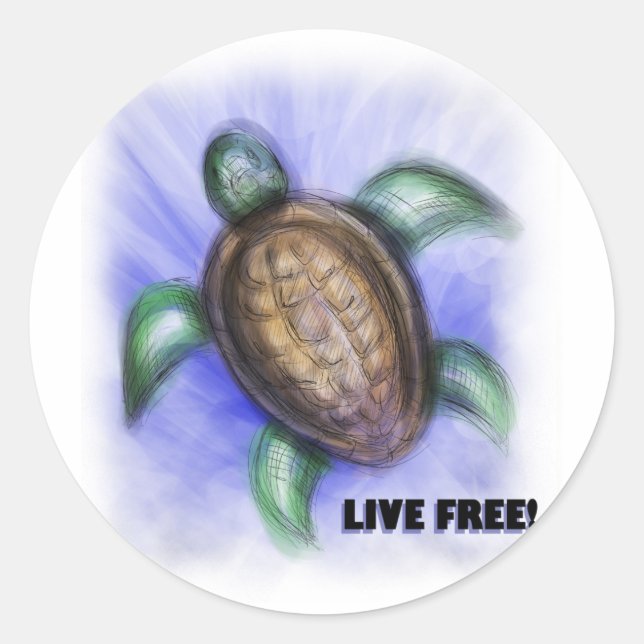 Live Free Turtle Classic Round Sticker (Front)