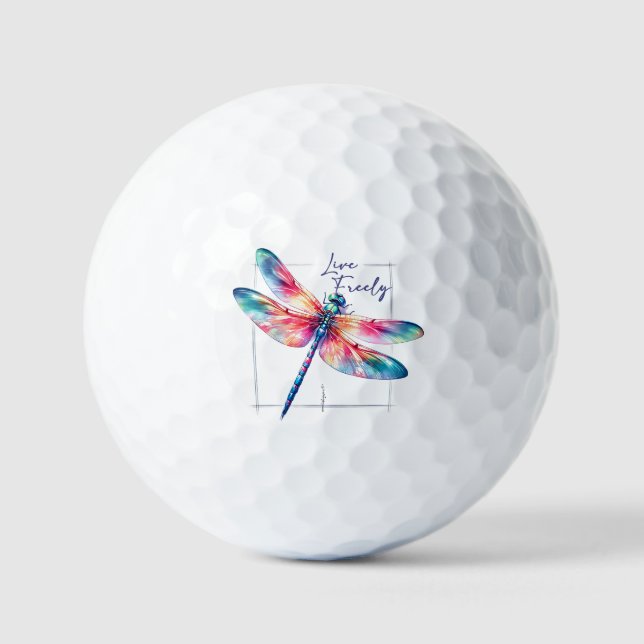 Live Freely - Dragonfly Colorful Inspirational Golf Balls (Front)