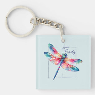 Live Freely - Dragonfly Colorful Inspirational Keychain