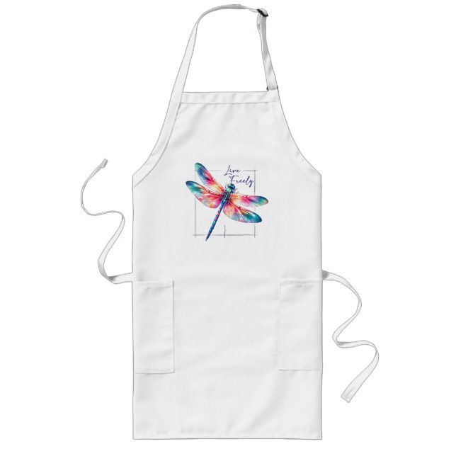 Live Freely - Dragonfly Colorful Inspirational Long Apron (Front)