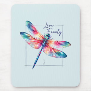 Live Freely - Dragonfly Colorful Inspirational Mouse Pad