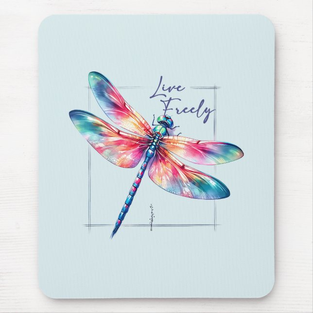 Live Freely - Dragonfly Colorful Inspirational Mouse Pad (Front)