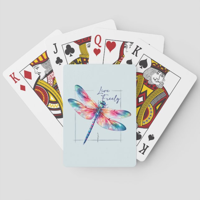 Live Freely - Dragonfly Colorful Inspirational Poker Cards (Back)