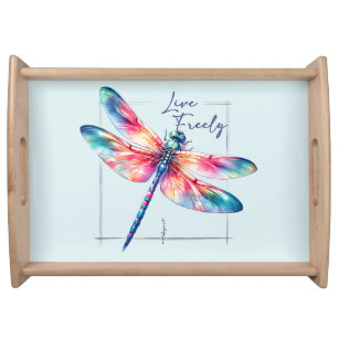 Live Freely - Dragonfly Colorful Inspirational Serving Tray