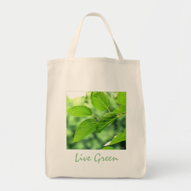 'Live Green' Canvas Grocery Tote Bag (Front)
