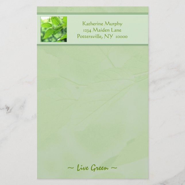 'Live Green' Stationery (Front)