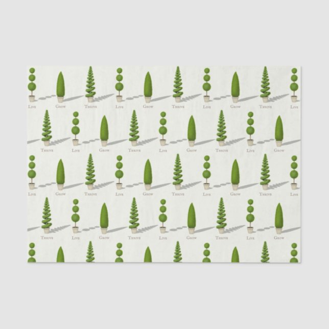 "Live Grow Thrive" Customizable Cypress Topiaries Tissue Paper (Front)