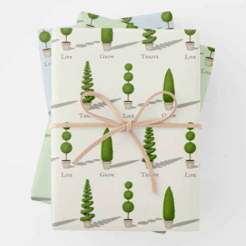 Live Grow Thrive Customizable Cypress Topiaries Wrapping Paper Sheets