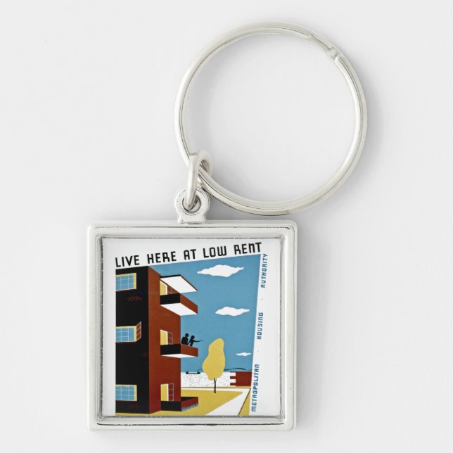 Live Here at Low Rent Keychain (Front)