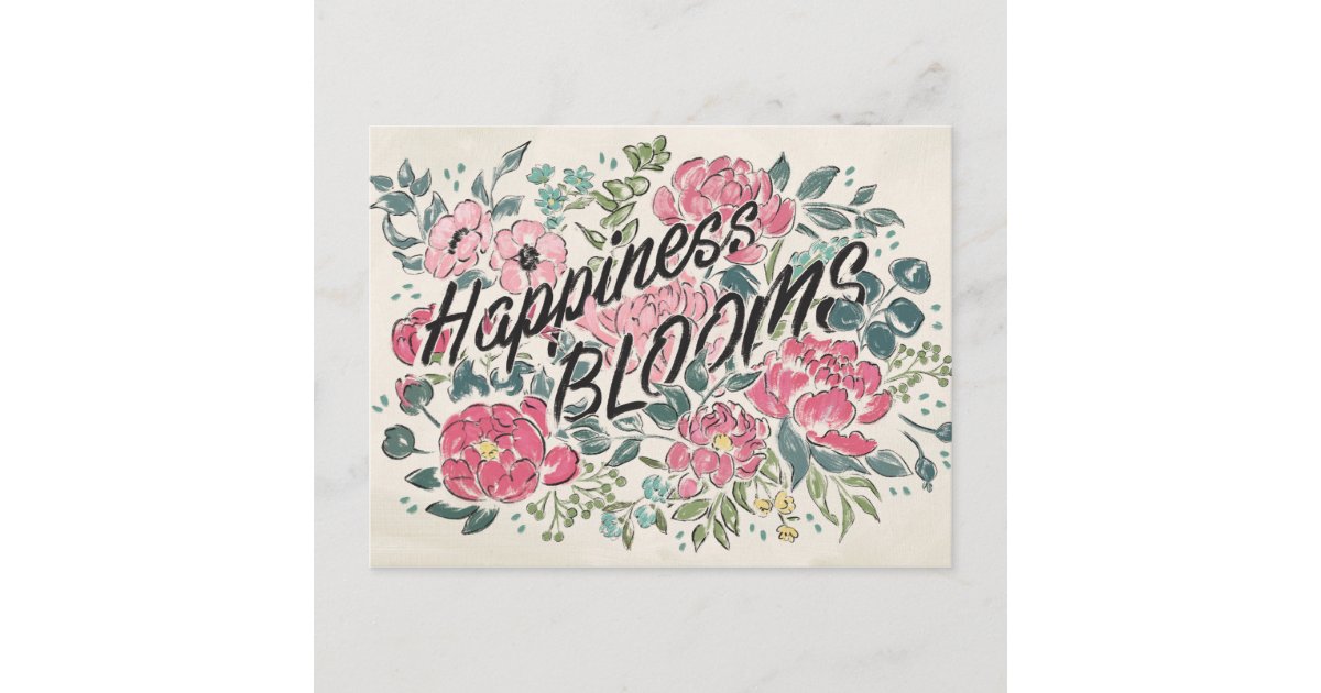 Live in Bloom | Happiness Blooms Postcard | Zazzle