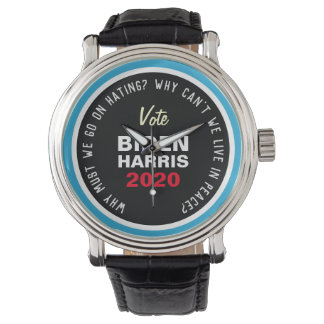 Live In Peace Vote BIDEN HARRIS Leather Strap Watch