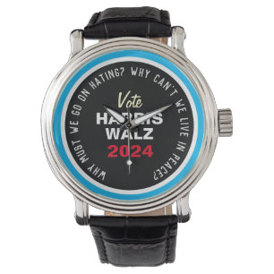 Live In Peace Vote HARRIS WALZ Leather Strap Watch