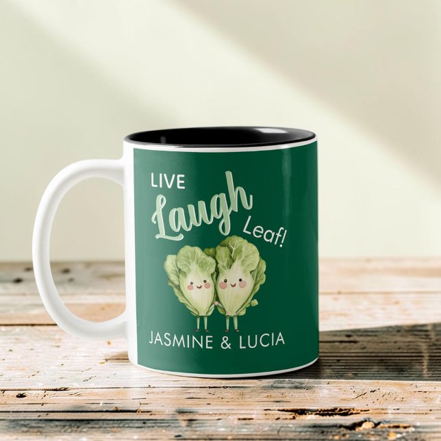 Live Laugh Leaf Funny Vegetable Friend Gift Two-Tone Coffee Mug (Creator Uploaded)