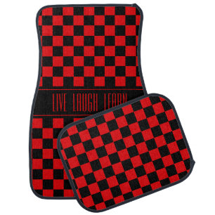 Live Laugh Learn on Black & Red Checkered Car Floor Mat