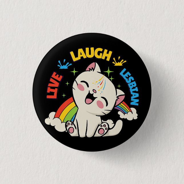 Live Laugh Lesbian Flag Rainbow Cat Pride Month Ki Button (Front)