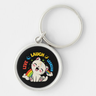 Live Laugh Lesbian Flag Rainbow Cat Pride Month Ki Keychain