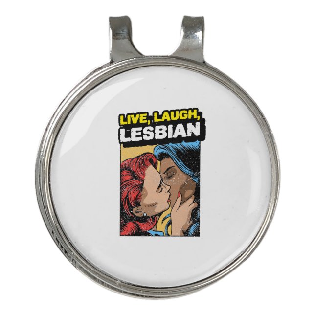 Live Laugh Lesbian Golf Hat Clip (Front)