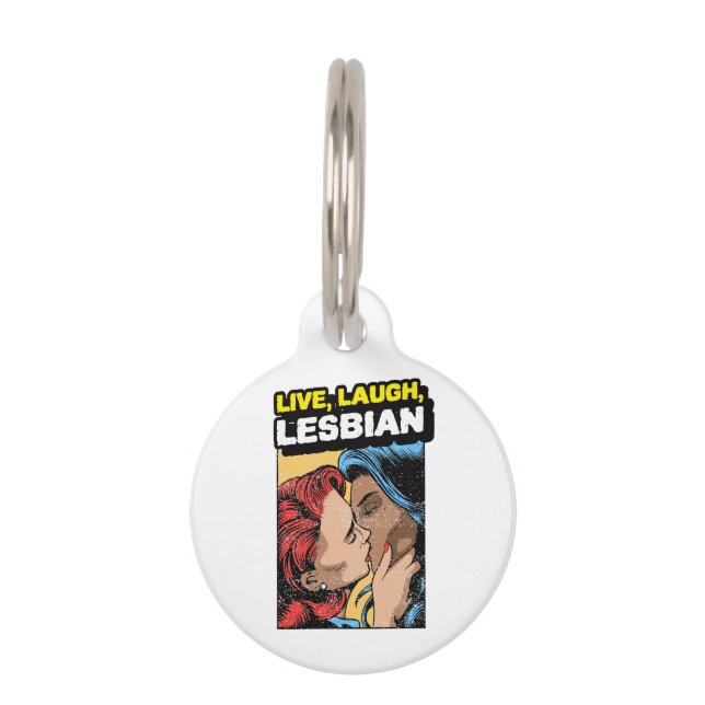 Live Laugh Lesbian Pet ID Tag (Front)