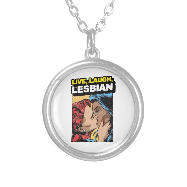Live Laugh Lesbian Silver Plated Necklace (Front)
