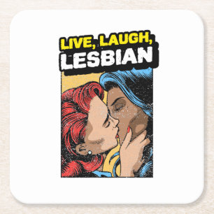 Live Laugh Lesbian Square Paper Coaster