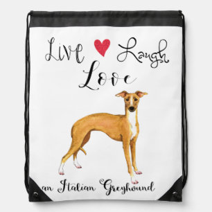 Live Laugh Love an Italian Greyhound Drawstring Bag