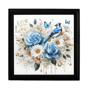 Live Laugh Love Blue Jay, Butterflies and Flowers Gift Box