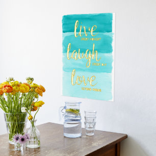 Live Laugh Love   Blue Ombre Motivational Foil Prints