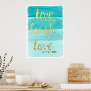 Live Laugh Love   Blue Ombre Motivational Poster