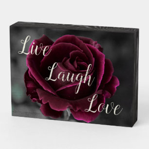 Live Laugh Love Burgundy Rose Wooden Box Sign
