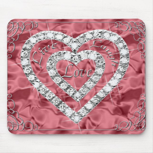 Live Laugh Love Diamond Heart Red Mouse Pad (Front)