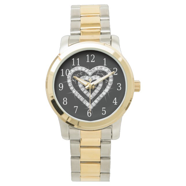 Live Laugh Love Diamond Heart Watch (Front)