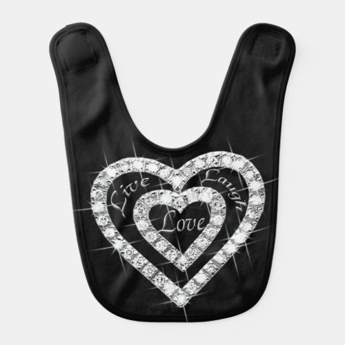 Live Laugh Love Diamond Hearts Baby Bib