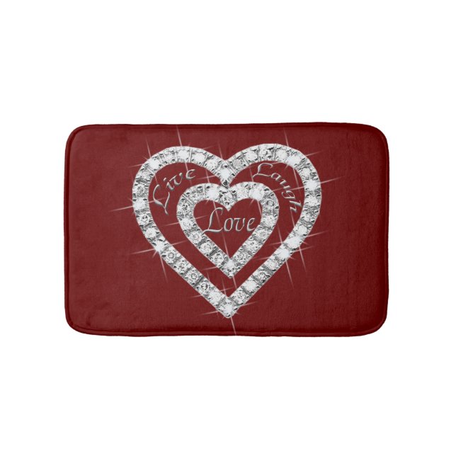 Live Laugh Love Diamond Hearts Bath Mat (Front)