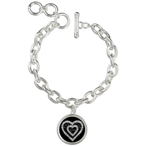 Live Laugh Love Diamond Hearts Charm Bracelet