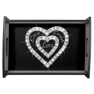 Live Laugh Love Diamond Hearts Serving Tray