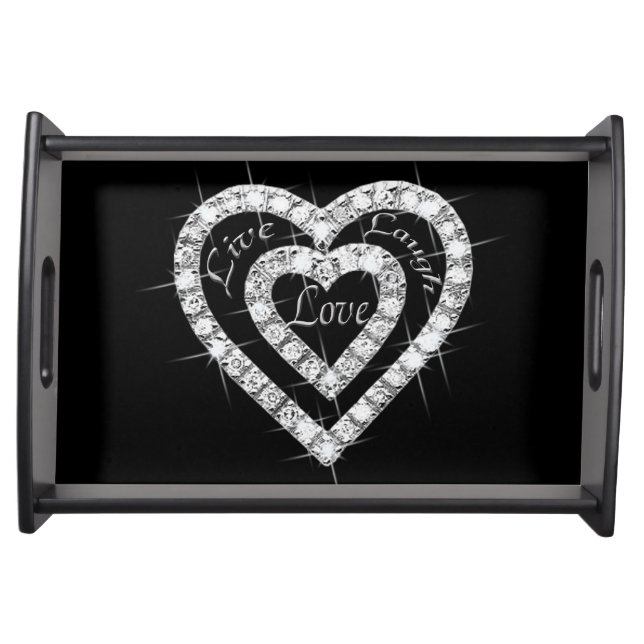 Live Laugh Love Diamond Hearts Serving Tray (Front)