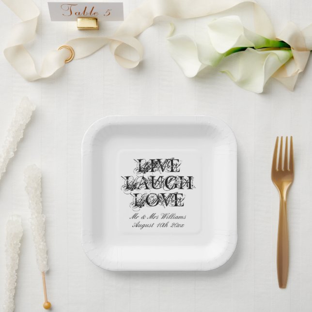 Live Laugh Love elegant wedding party plates (Wedding)