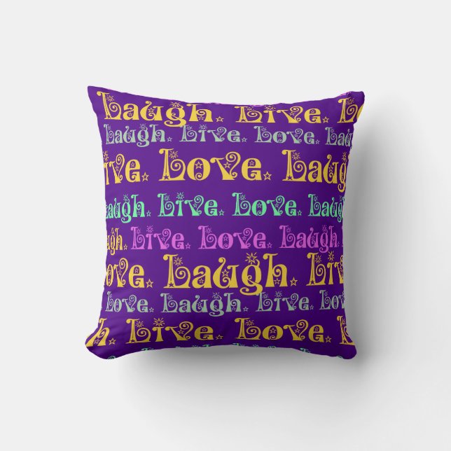 Live Laugh Love Encouraging Words Purple Girly Throw Pillow (Front)