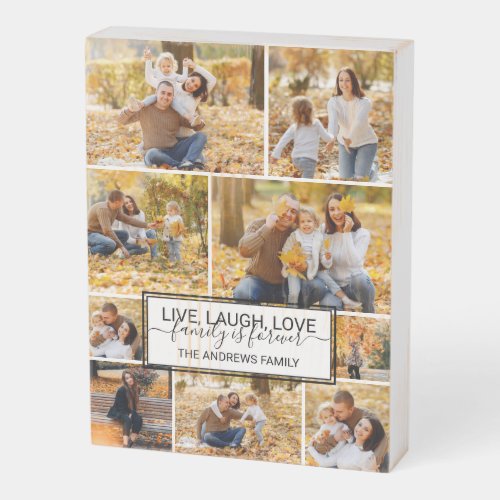 Live Laugh Love Family is Forever Photo Collage Wooden Box Sign