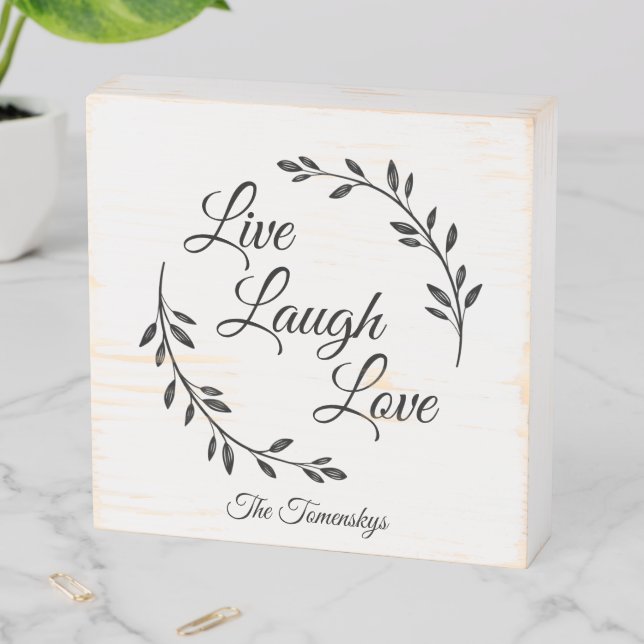 Live Laugh Love Family Name Wooden Box Sign (In Situ Horizontal)