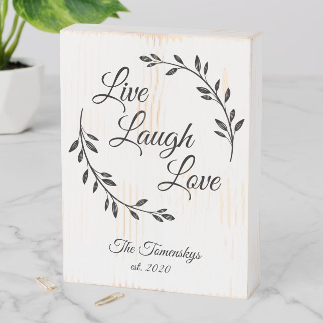 Live Laugh Love Family Name Wooden Box Sign (In Situ Vertical)