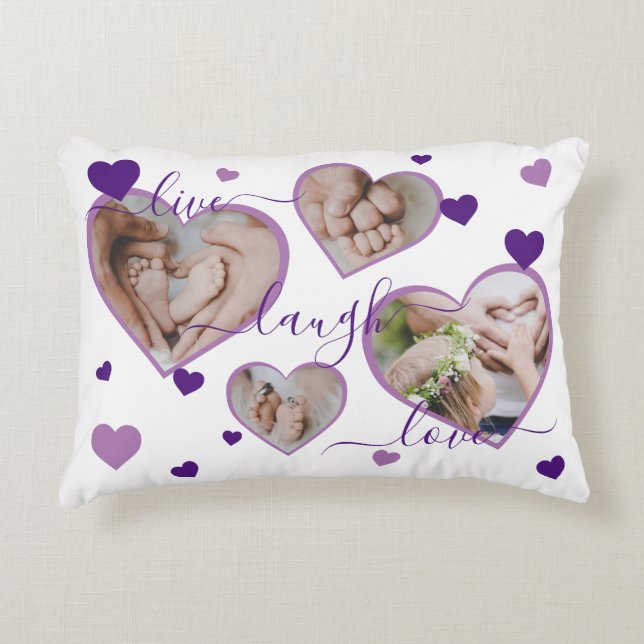 Live Laugh Love Family Photo Hearts Accent Pillow (Front)