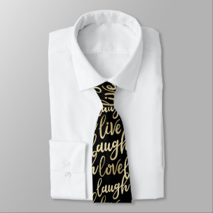 Live Laugh Love Faux Gold Lettering Black Neck Tie