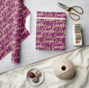 Live Laugh Love Faux Gold Lettering Dark Magenta Wrapping Paper